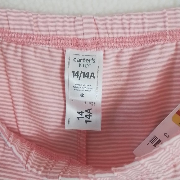 Carter's Kid Cotton Shorts Girl's Size 14 In Pink White Stripes - Picture 9 of 10